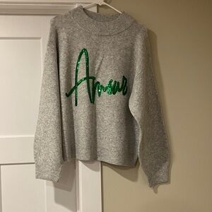a new day Target Gray Sweater with Green Sequin Script
